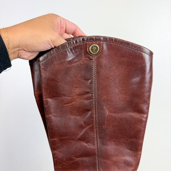 FRYE Melissa Button Leather Riding Boots Brown Leather - 8 8B - Picture 5 of 10